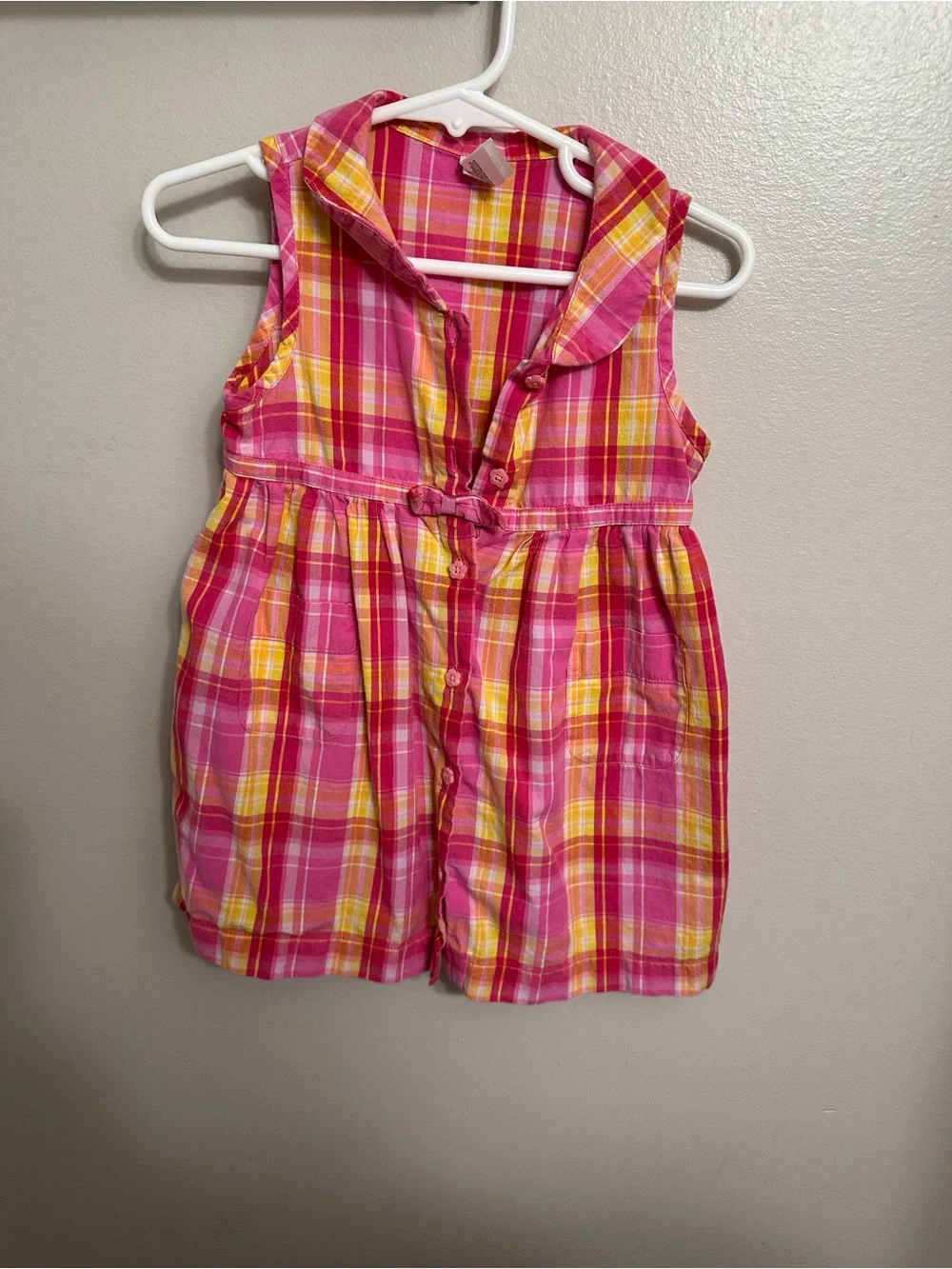 GAP Girls Pink & Yellow Plaid Sleeveless Button Dress